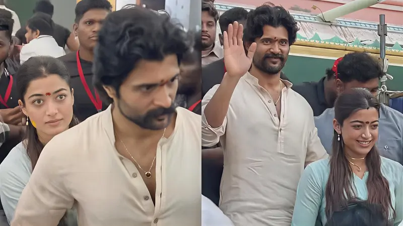 Vijay Deverakonda, Rashmika Mobbed by Fans During Temple Visit in Anantapur